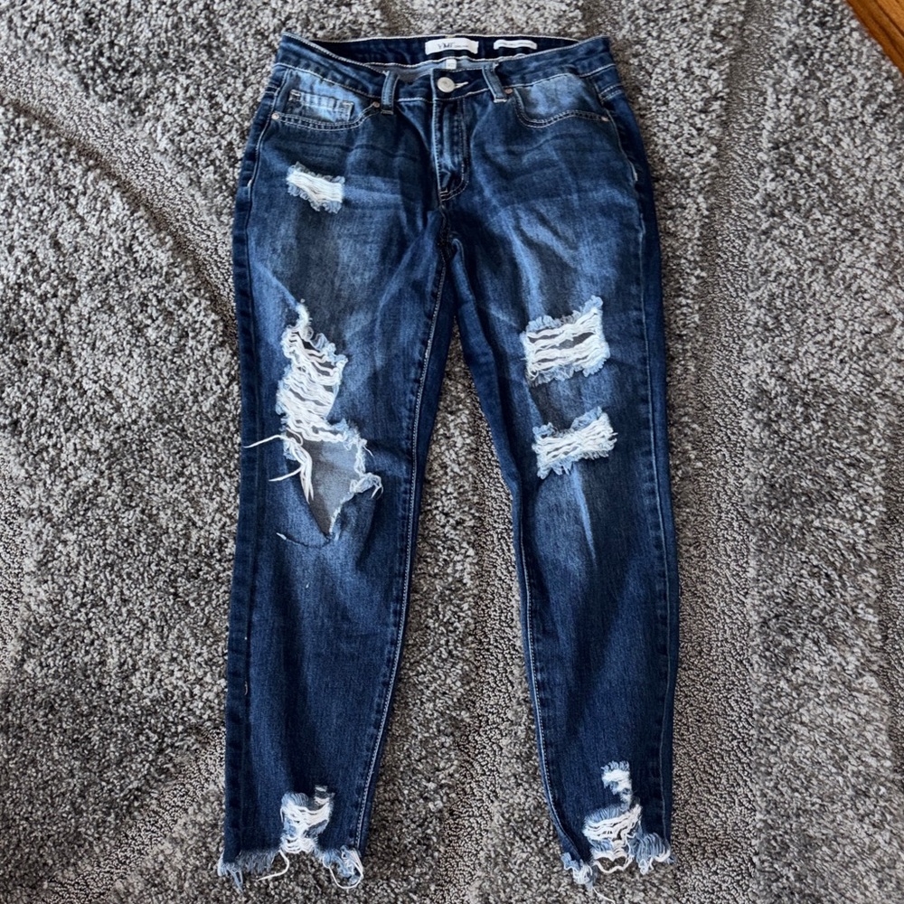 YMI size 5/27 Dark Blue Distressed Skinny Jeans mid rise ankle/ dream fit EUC